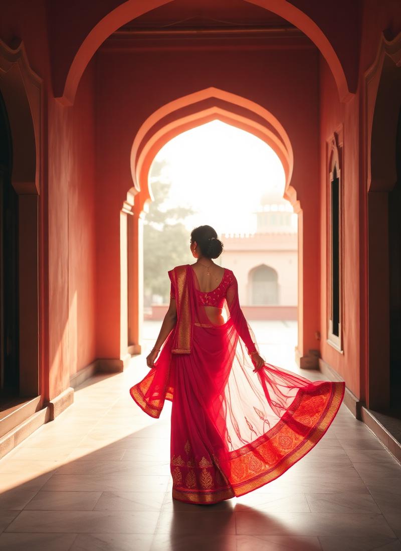 Sari in palace corridor